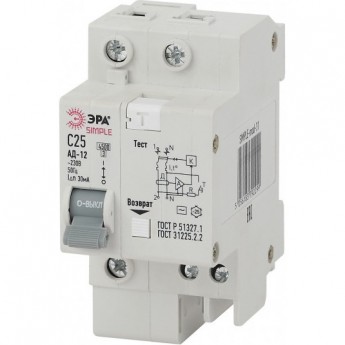 Автоматический выключатель ЭРА SIMPLE-MOD-31 дифференциального тока 1P+N 25А 30мА