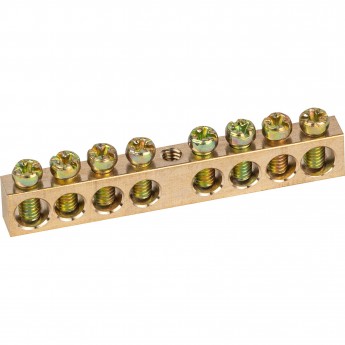 Шина ЭРА "земля-ноль" 6х9мм 8/1 с креплениями по центру латунь Шина ЭРА "земля-ноль" 6х9мм 8/1 с креплениями по центру латунь