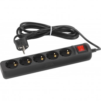 Удлинитель электрический ЭРА UX-5es-1,5m-B с заземлением с выключателем 5 розеток 1,5м ПВС 3x0,75мм2 черный