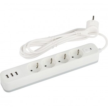 Удлинитель с сетевым фильтром ЭРА Б0059567 4х1.5м с заземлем 10А USF-4es-1.5m-3xUSBA-W +3xUSBA 3.1A с выключателем с базовой защитой Удлинитель с сетевым фильтром ЭРА Б0059567 4х1.5м с заземлем 10А USF-4es-1.5m-3xUSBA-W +3xUSBA 3.1A с выключателем с базовой защитой